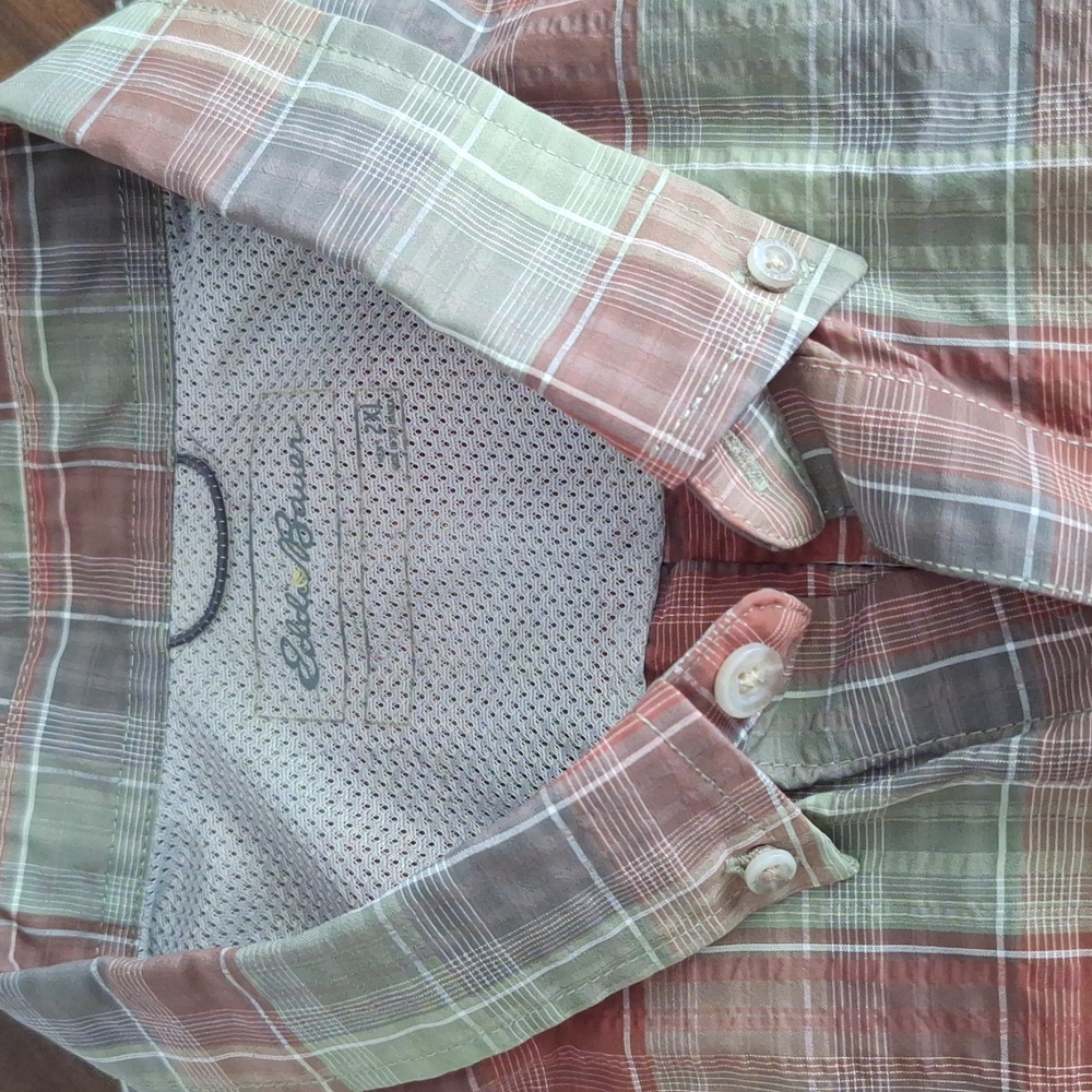 Eddie Bauer Green And Burnt Orange Casual Button Down Shirt